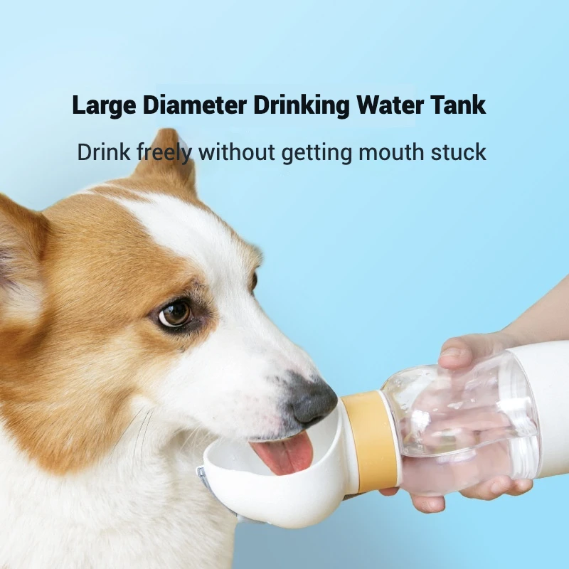 Botella de agua portátil para mascotas de 600ML con diseño a prueba de fugas, dispensador de agua desmontable y fácil de limpiar para perros y gatos, sin BPA para exteriores