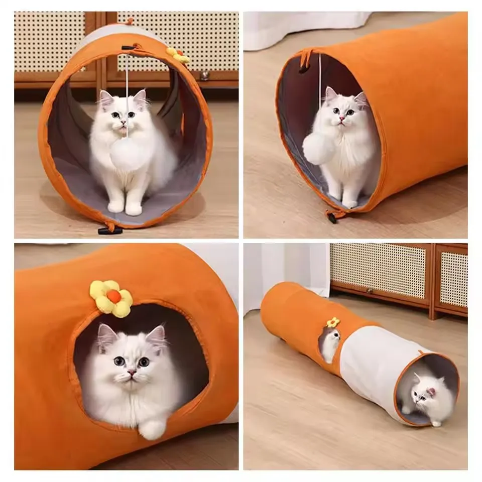 Túnel plegable para gatos, juguete con múltiples agujeros, tubo de juego con bola, túnel plegable para mascotas para gatos de interior, perros, casa de juegos, tienda para dormir oculta - imagen 5