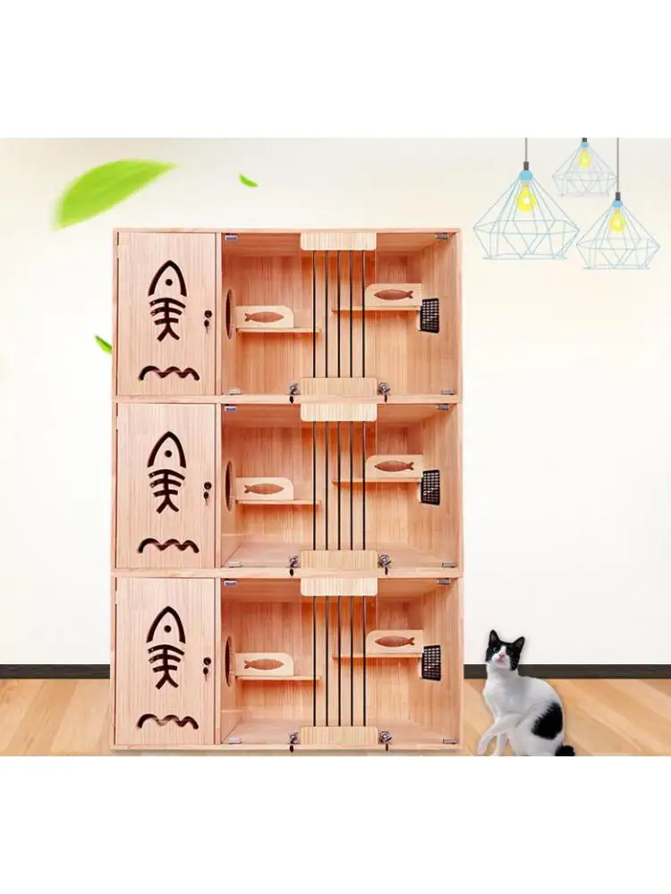 Vitrina de madera maciza de 120x60x60 para gato, mueble de exhibición duradero de tres pisos para casa de gato - imagen 4