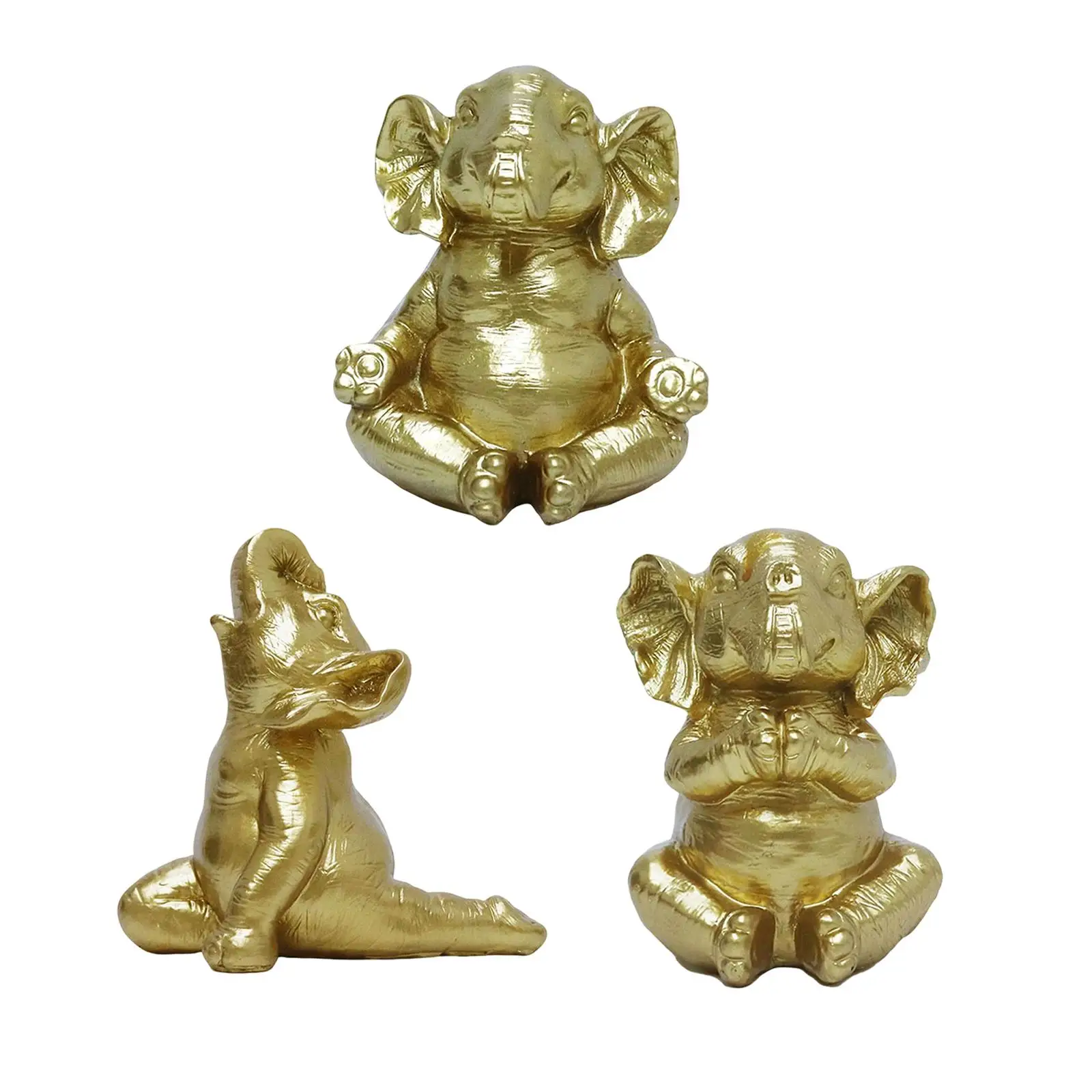 Estatuilla de elefante de Yoga, artesanía de resina dorada, adorno de escritorio, decoración del hogar, escultura de Animal para entrada, sala de estar, dormitorio, estantería