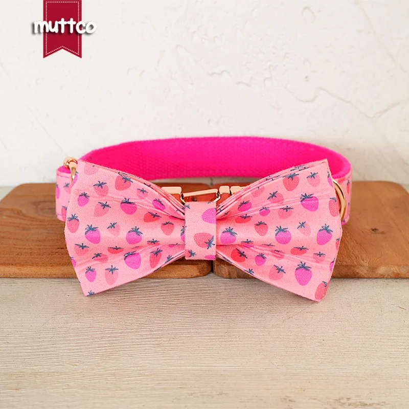 Collar de perro con hebilla de metal grabada MUTTCO, collar con etiqueta de identificación de perro personalizada de fresa rosa, placa de identificación de 5 tamaños, antipérdida para mascotas UDC186 - imagen 4