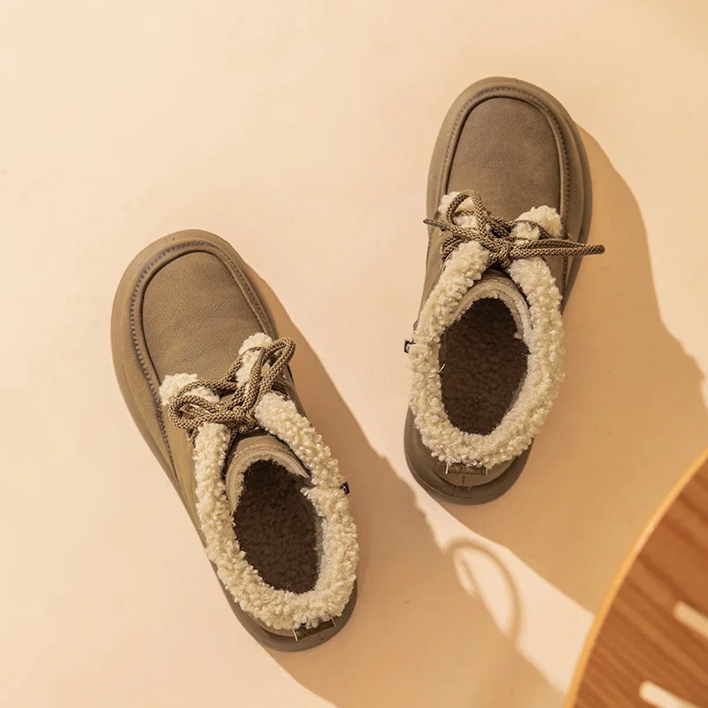 Zapatos de invierno para mujer, botas de nieve cálidas de felpa de oveja para invierno frío, botines antideslizantes de talla grande 41