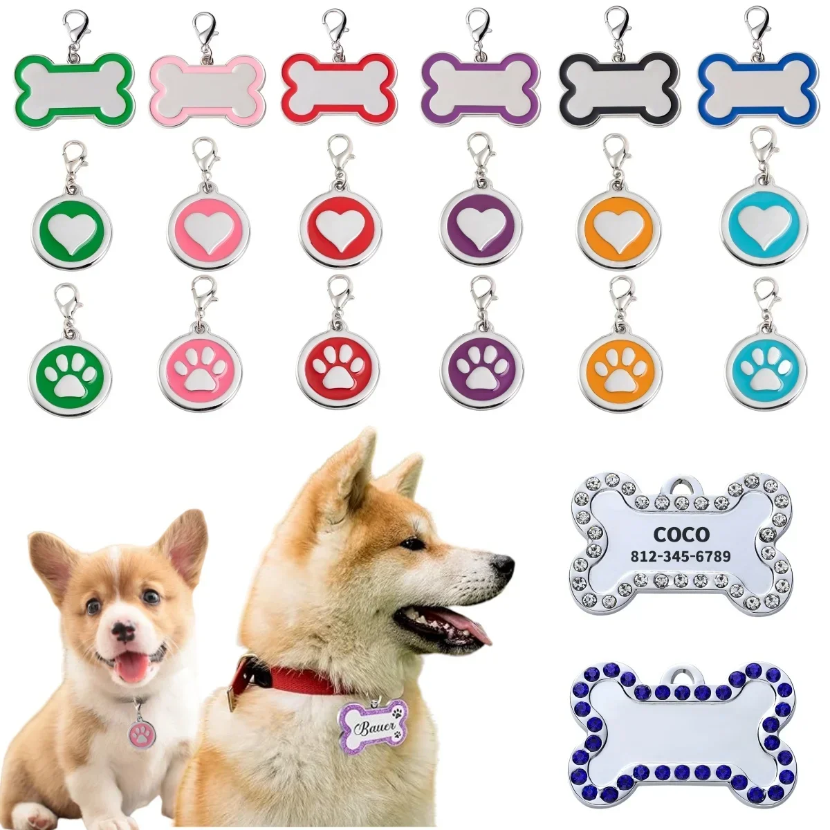 Etiqueta de identificación de perro, etiquetas de perro magníficas personalizadas para huella de perro pequeño y mediano, placa de etiqueta de nombre de mascota personalizada, accesorios de Collar - imagen 4
