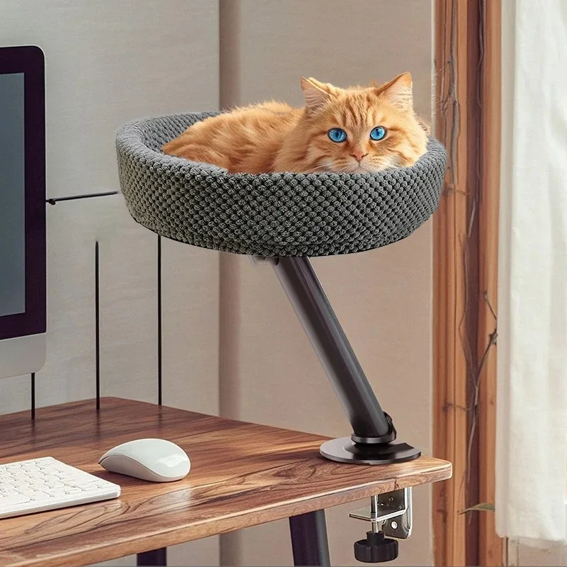 Cama colgante de escritorio para gatos, escritorio de oficina elevado, nido para gatos suspendido, hamaca redonda para interiores, cómoda y suave, suministros para mascotas