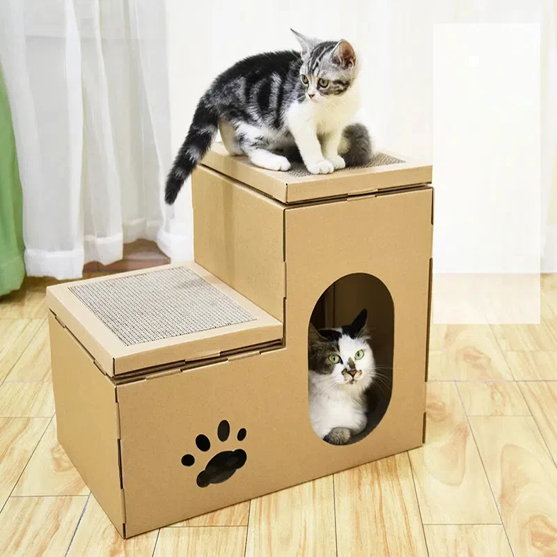 Casa para gatos de varios niveles con rascador para gatitos, condominio duradero para gatos con alfombrilla para rascar, tabla de rascar Reversible - imagen 3