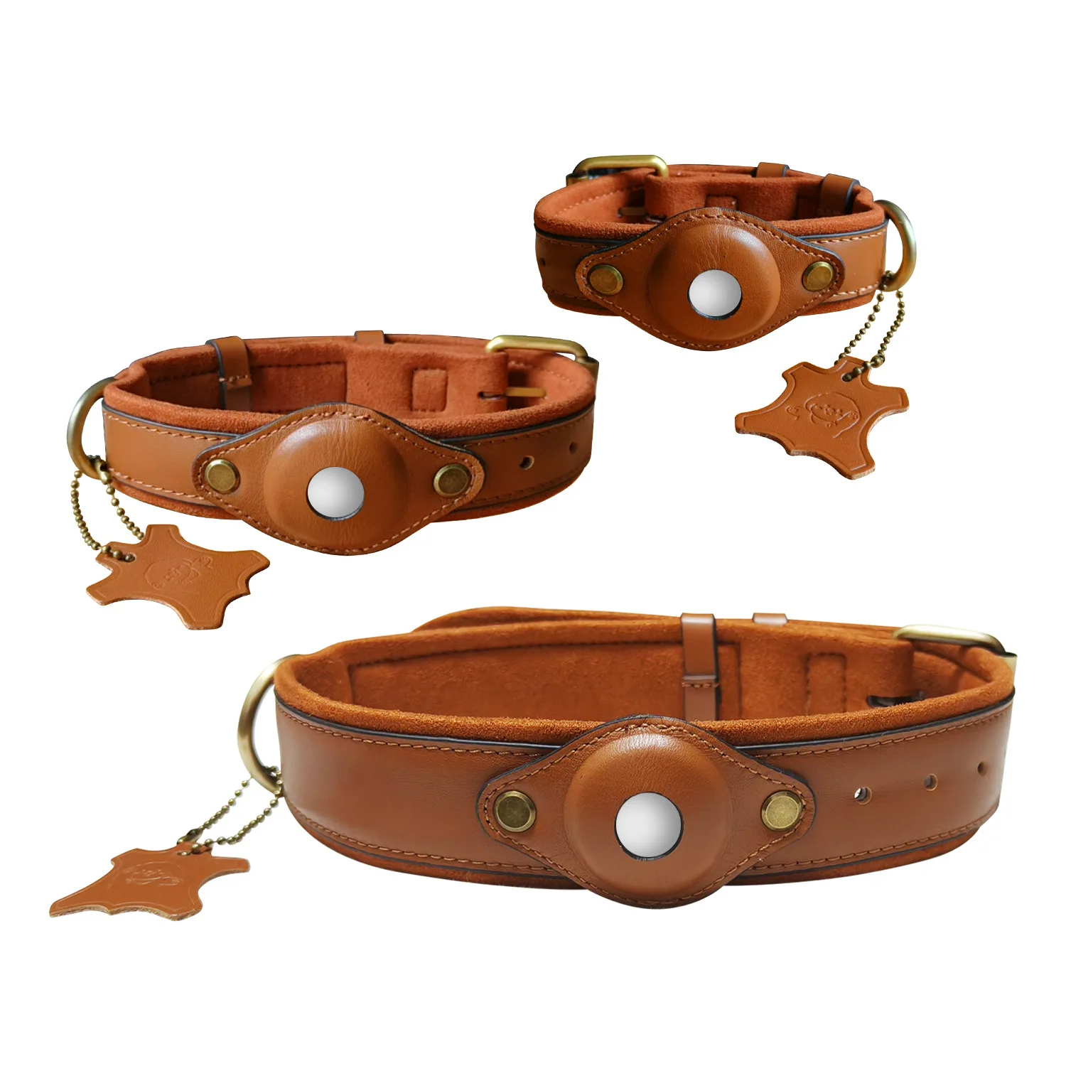 Collar de cuero acolchado para perros con soporte AirTag - imagen 4