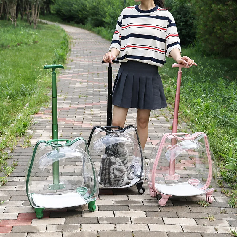 Transportín transparente para mascotas, transportadores transpirables de viaje para gatos, bolsa para perros pequeños y gatos de gran capacidad con asa de rueda, suministros para mascotas y gatitos - imagen 4