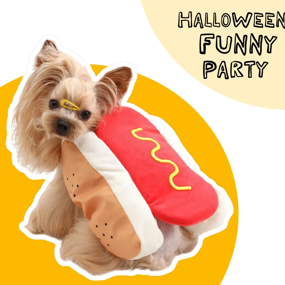 Ropa divertida para perros de Halloween, perros grandes y pequeños, ropa ajustable con forma de perro caliente para mascotas, disfraz de fiesta para perros, suministros para Chihuahua y Pug