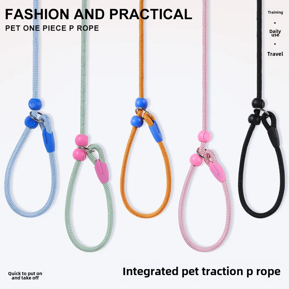 Cuerda redonda de entrenamiento para perros y mascotas, Collar de cadena P de nailon ligero, ajustable para perros pequeños y medianos, correa para caminar, suministros para mascotas, 150cm