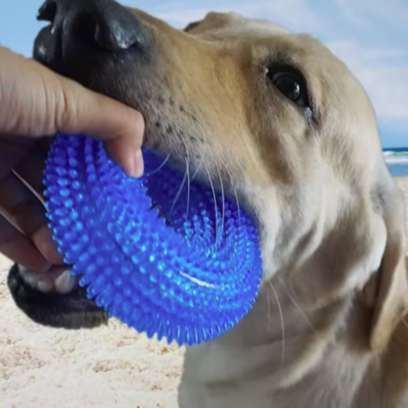 Juguete interactivo para masticar para perros, juguete chirriante para cachorros, resistente a mordeduras, juguete de limpieza dental con púas, juguetes para masticar Molar TPR para perros