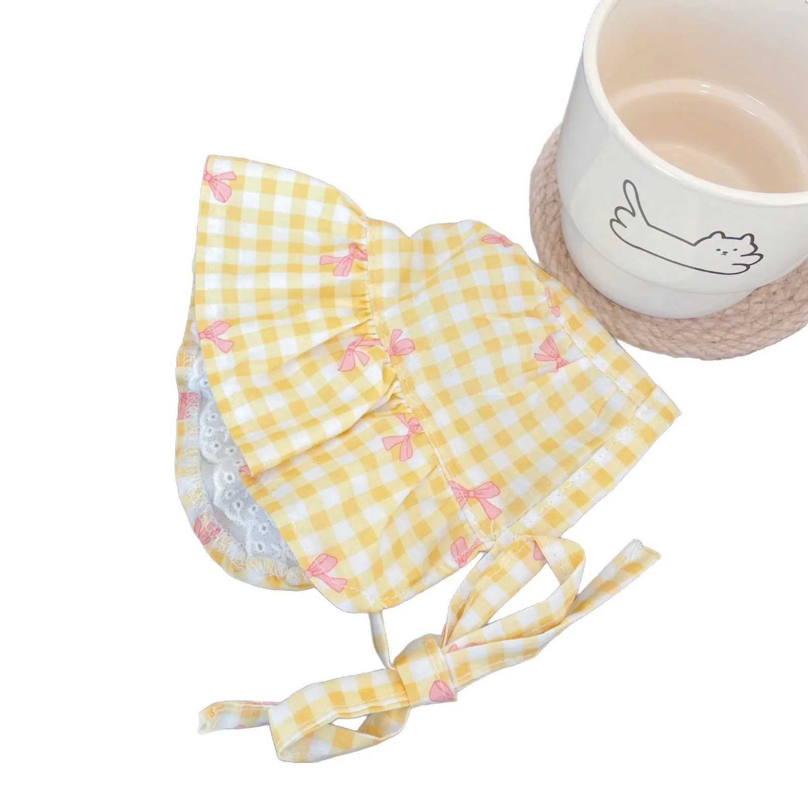 Lindo conjunto de sombrero y Collar para mascotas, sombrero a cuadros para perro/gato con Collar de encaje, adorables accesorios para sombreros de cachorro y gatito para fotos - imagen 5