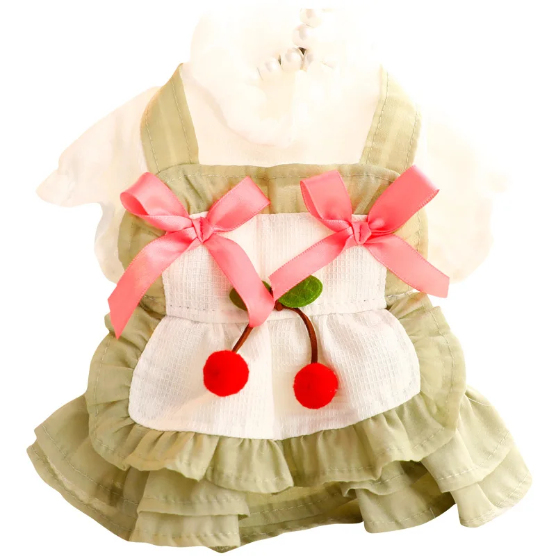 Vestido para mascotas de primavera y verano, ropa fina y transpirable para perros, vestido estilo Lolita con pastel de cereza para perros pequeños y gatos - imagen 5