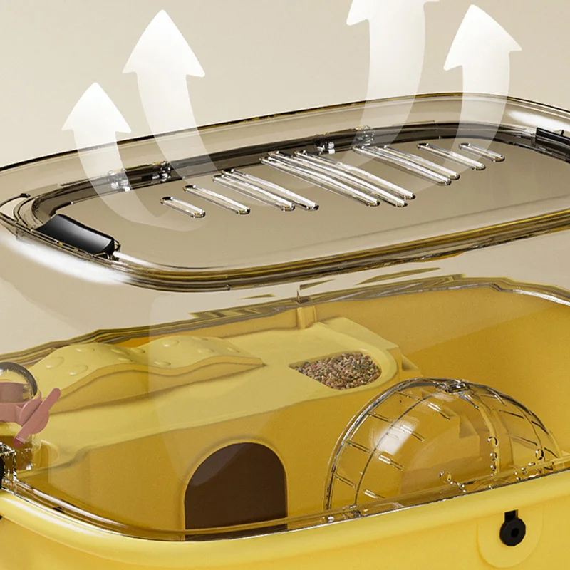 Jaula para hámster de doble capa, casa transparente para animales pequeños, casa para mascotas pequeña de gran capacidad con ruedas para correr, Villa para hámster acrílico - imagen 4