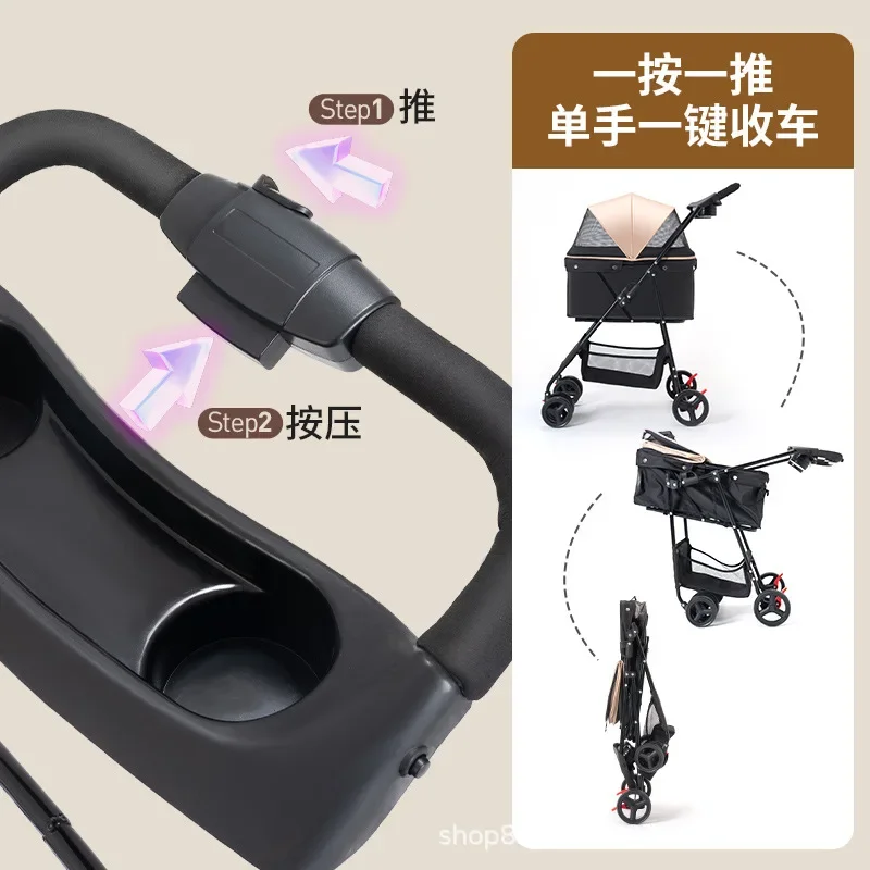 Cochecito para mascotas, ligero y plegable, cochecito para caminar para perros y gatos, carrito para mascotas, cochecito para perros para salir - imagen 3