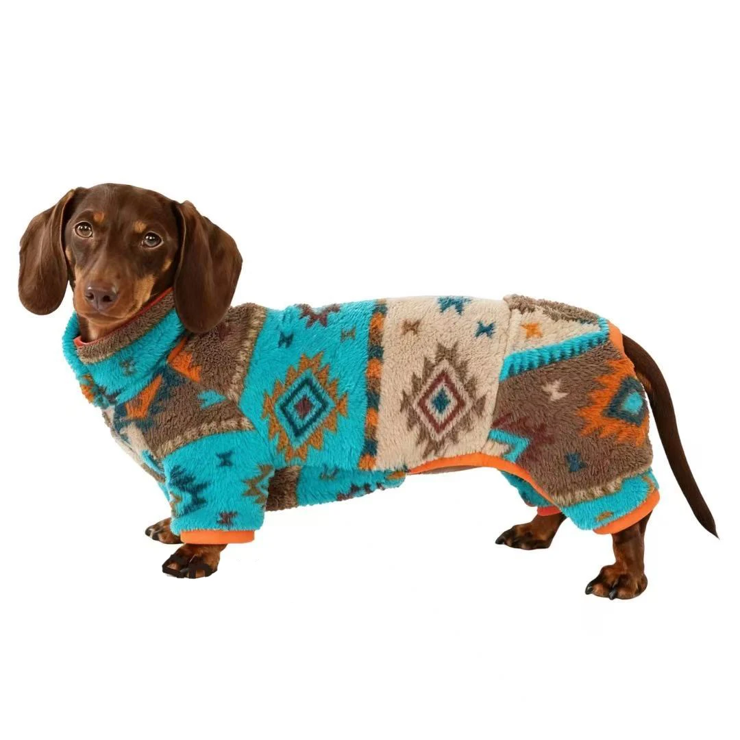 Cálido estilo bohemio de cachemira para perro Wiener, camiseta interior de manga larga de 4 patas para perros salchicha, ropa de descanso de cuello alto para perros de tejón - imagen 2