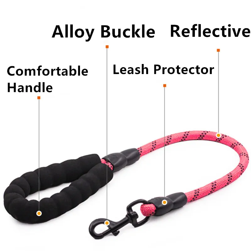 Correa reflectante para perro, correa corta de nailon con hebilla de aleación, cómoda para caminar - imagen 3