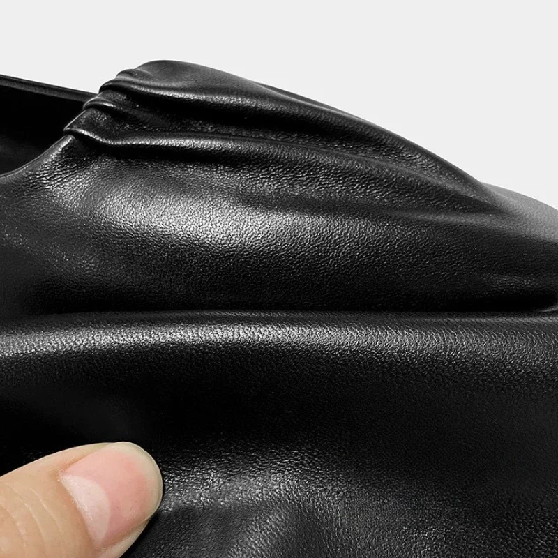 Zapatos planos de ballet negros para mujer con punta cuadrada arrugada ‌   Zapatos elegantes de cuero para mujer, mocasines poco profundos sin cordones para primavera y otoño - imagen 5