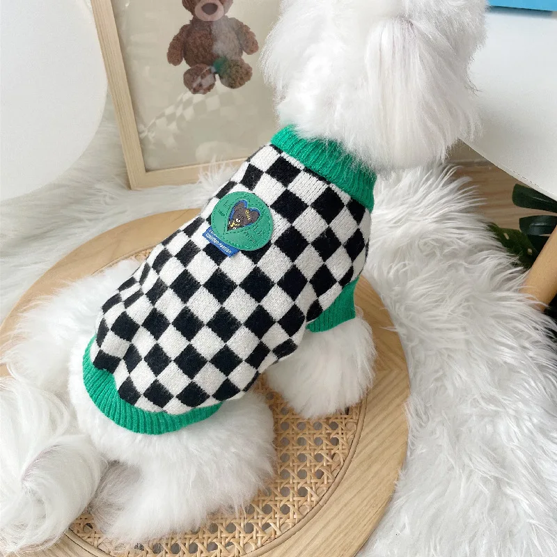Suéter de cuadros blanco y negro para perros pequeños – Otoño/Invierno - imagen 5