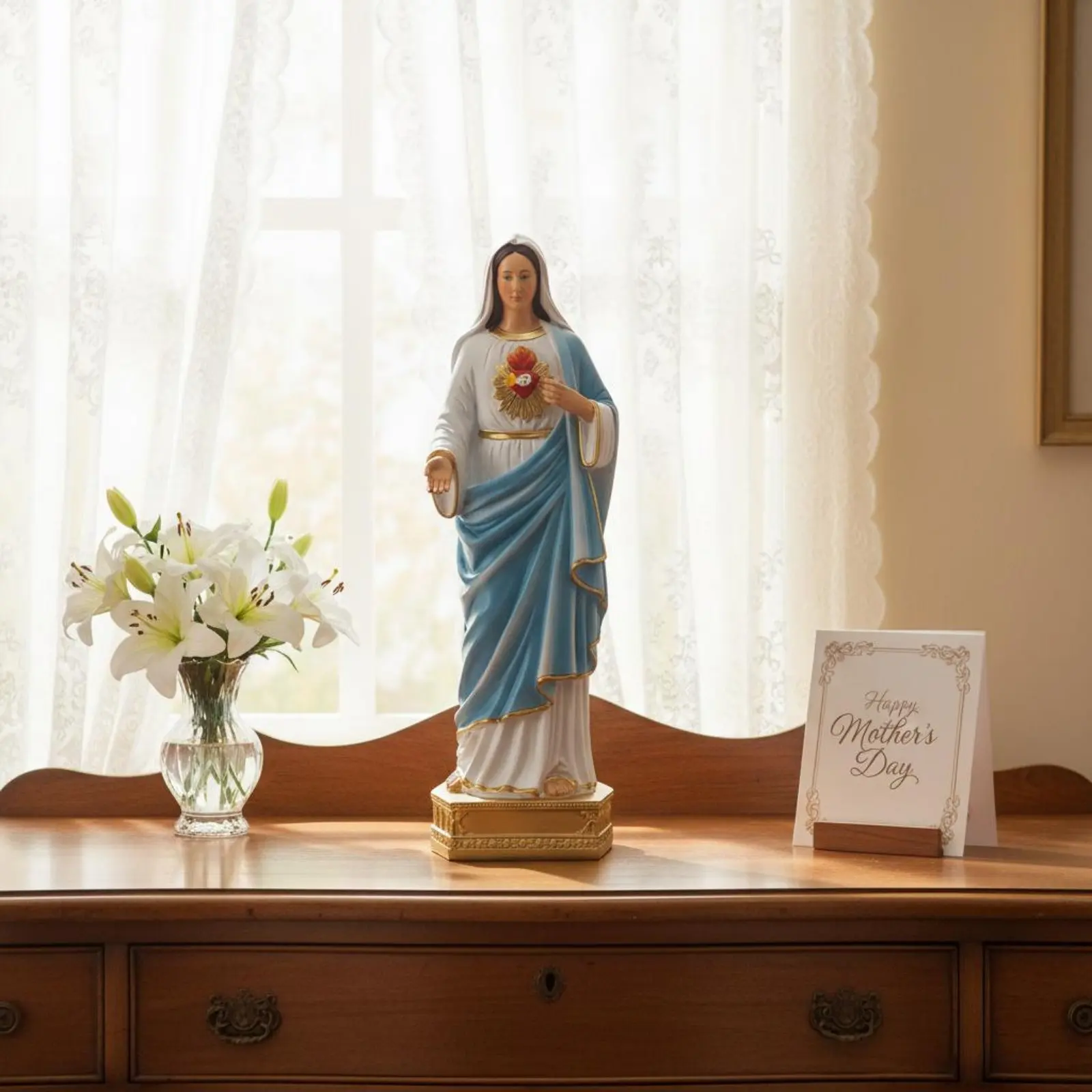 Figura Virgen María resina – Decoración hogar fácil de limpiar - imagen 5