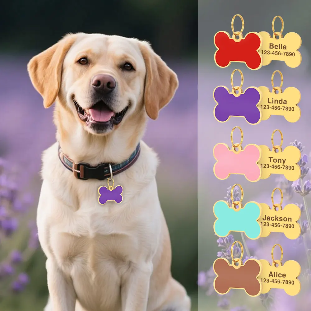 Etiqueta de perro personalizada con forma de hueso, colgante con placa con nombre de gato y cachorro, etiquetas de nombre de mascota grabadas gratis, antipérdida para perros y gatos, accesorios para Collar