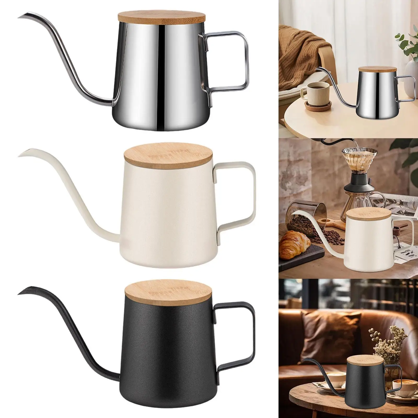 Camping Coffee Pot 350ml Gooseneck Spout Stainless Steel Tea Kettle Gooseneck Kettle Outdoor Indoor Kitchen Coffee Drip Kettle