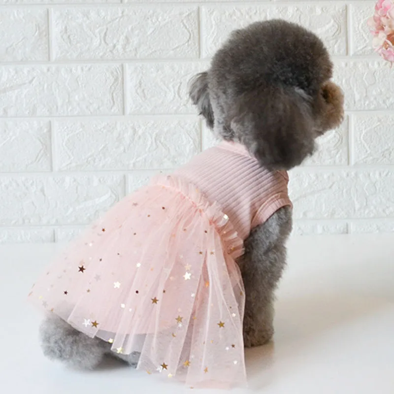 Ropa para perros, ropa de verano para cachorros, color rosa y blanco, vestidos para niñas con falda de tul para cachorros, ropa para mascotas, vestidos, ropa para caniche Dachshund - imagen 4