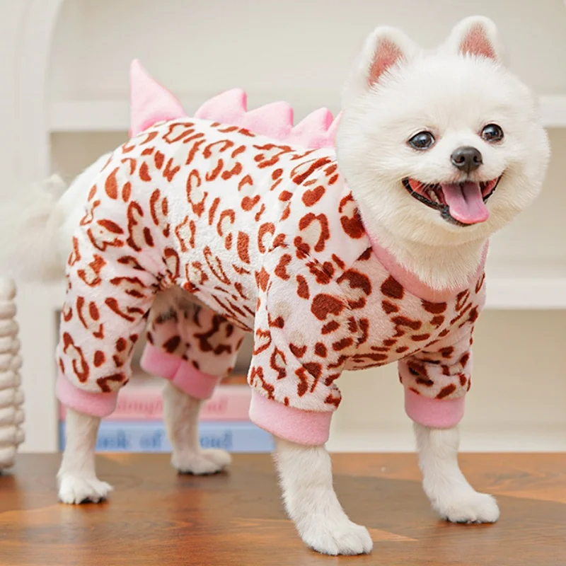 Monos de lana para perros con anillo en D, ropa cálida de invierno para perros, monos suaves y bonitos para cachorros, ropa de cuatro patas para gatos y dinosaurios, monos para mascotas - imagen 2