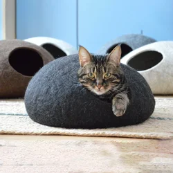 Cueva de fieltro lana lavable para gatos y perros pequeños
