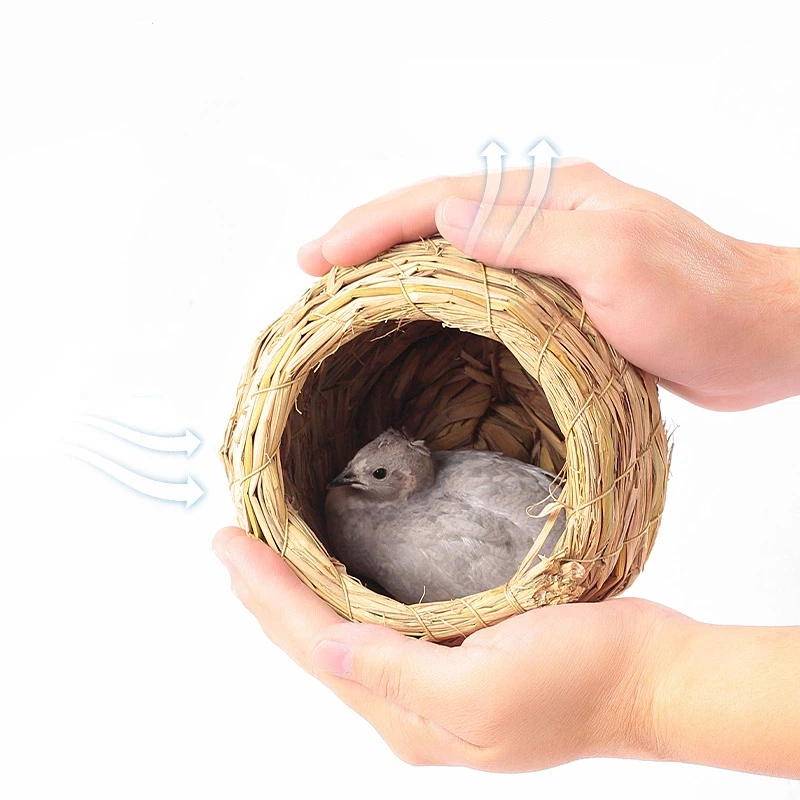 Nido de pollo de paja tejido a mano, jaula para pájaros, nido para incubar codorniz, se puede colgar para paisajismo, calor, casa de pájaros, nido para loros - imagen 2