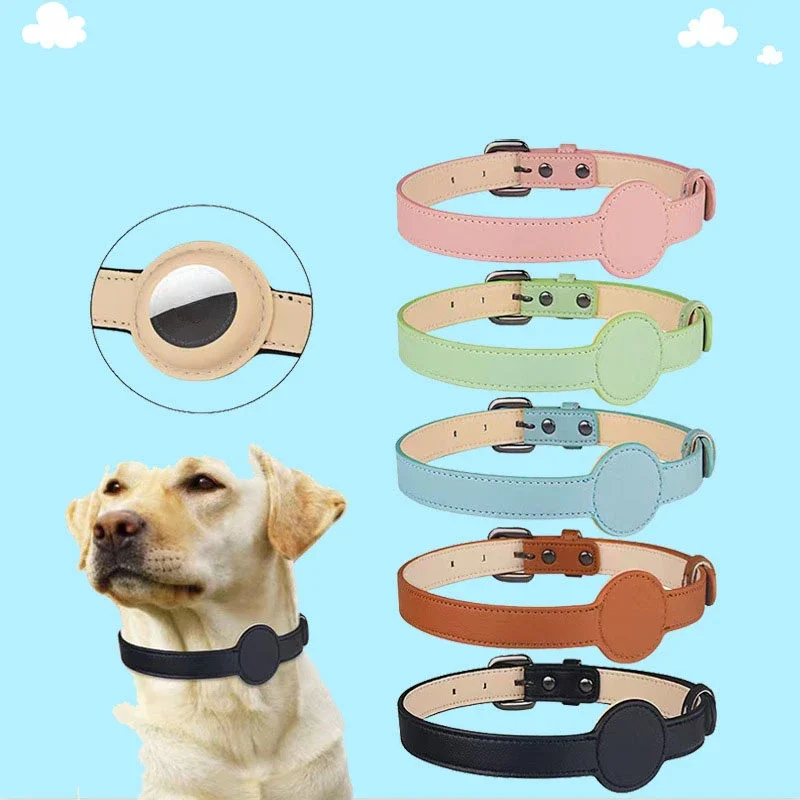 Ubicación para Airtag Tracker Collar diseño funda de cuero ajustable para AirTag Collar Airtags para Apple protección Anti-pérdida mascota - imagen 3
