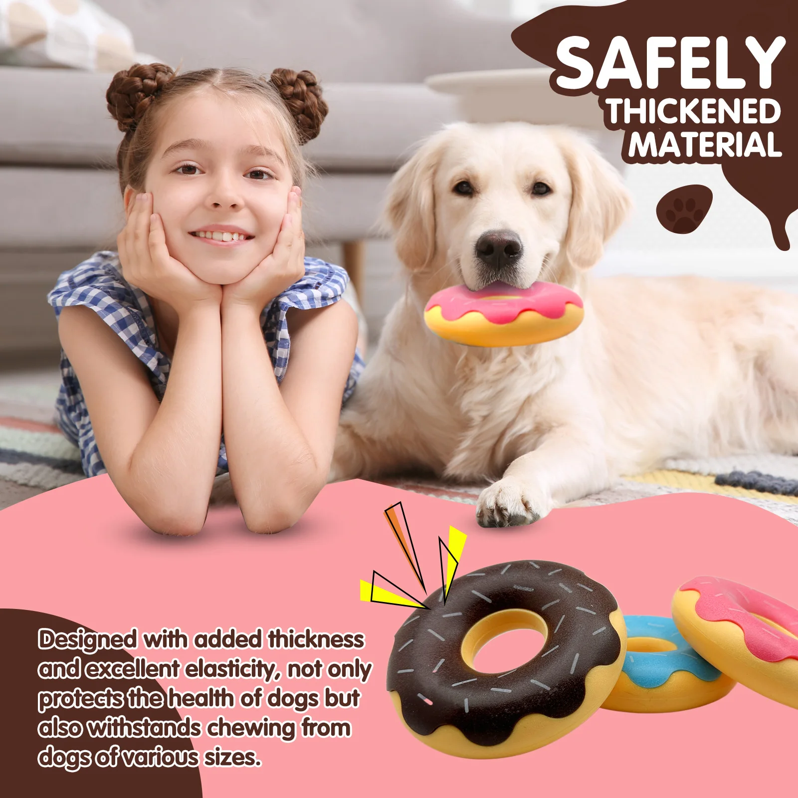 Donut de goma para perro, juguete con funciones de molienda de dientes, Limpieza de dientes, compañía interactiva, relajación y vocalización - imagen 2