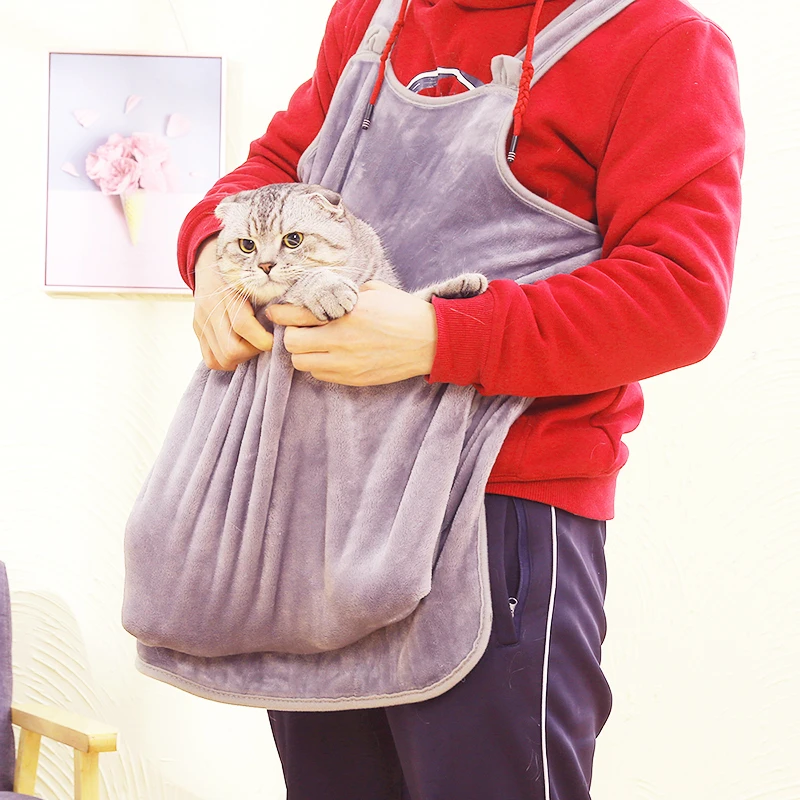 Delantal de terciopelo suave para transportar mascotas, bolsa de dormir cómoda para gatos y viajes al aire libre, bolsa de pecho para cachorros con bolsillos - imagen 4