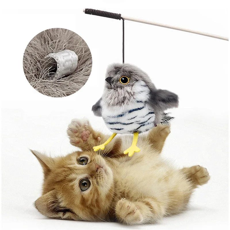 Juguetes para gatos, pájaro batiente recargable, gorrión realista, Chirp Tweet, juguete para gatitos activado por tacto, juguetes interactivos para hacer ejercicio para gatos - imagen 3