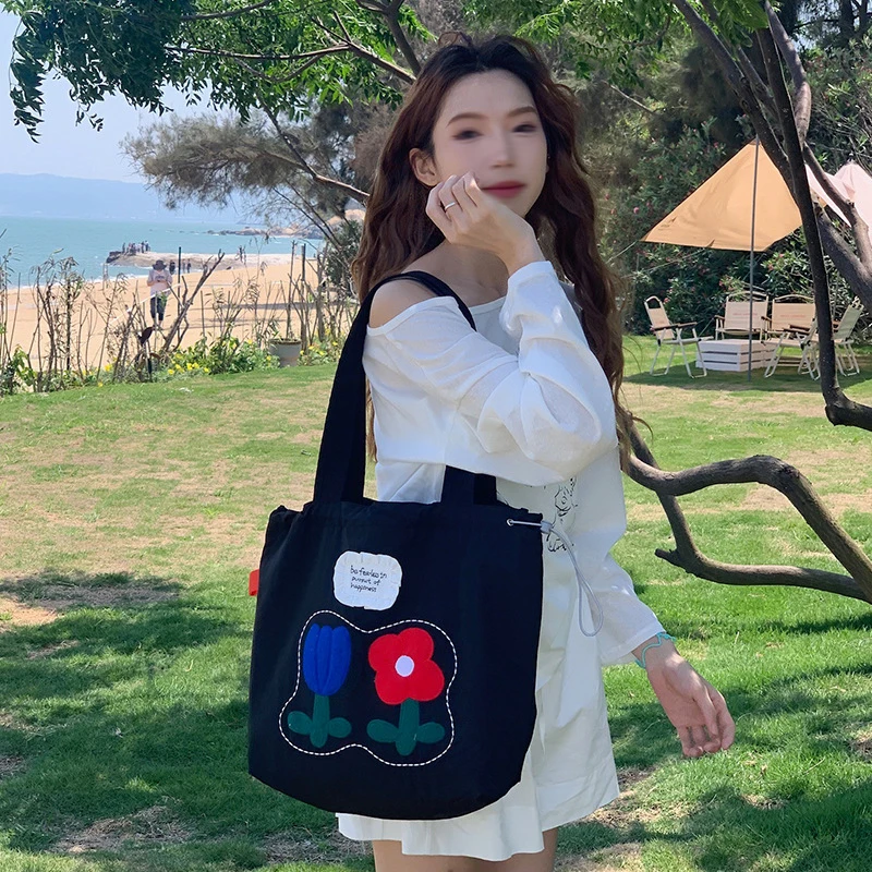 Bolsos de compras portátiles para mujer de Color caramelo, bolso de hombro de gran capacidad con flores bonitas, bolsos de mano informales para ir al trabajo para mujer - imagen 4