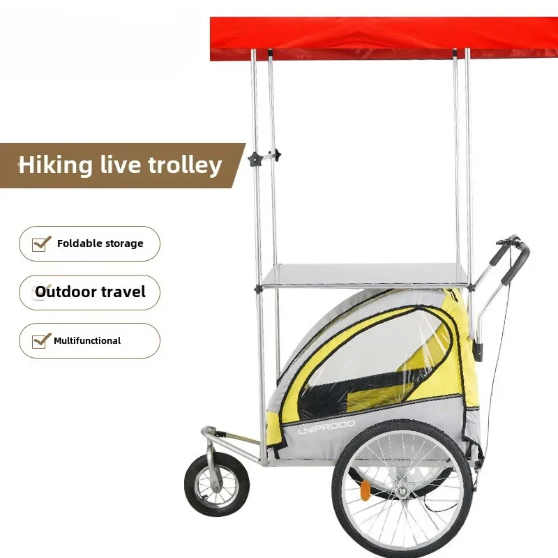 Carro para mascotas en vivo para senderismo al aire libre, carrito de equipaje de viaje de larga distancia con dosel de rueda Universal, remolque para mascotas