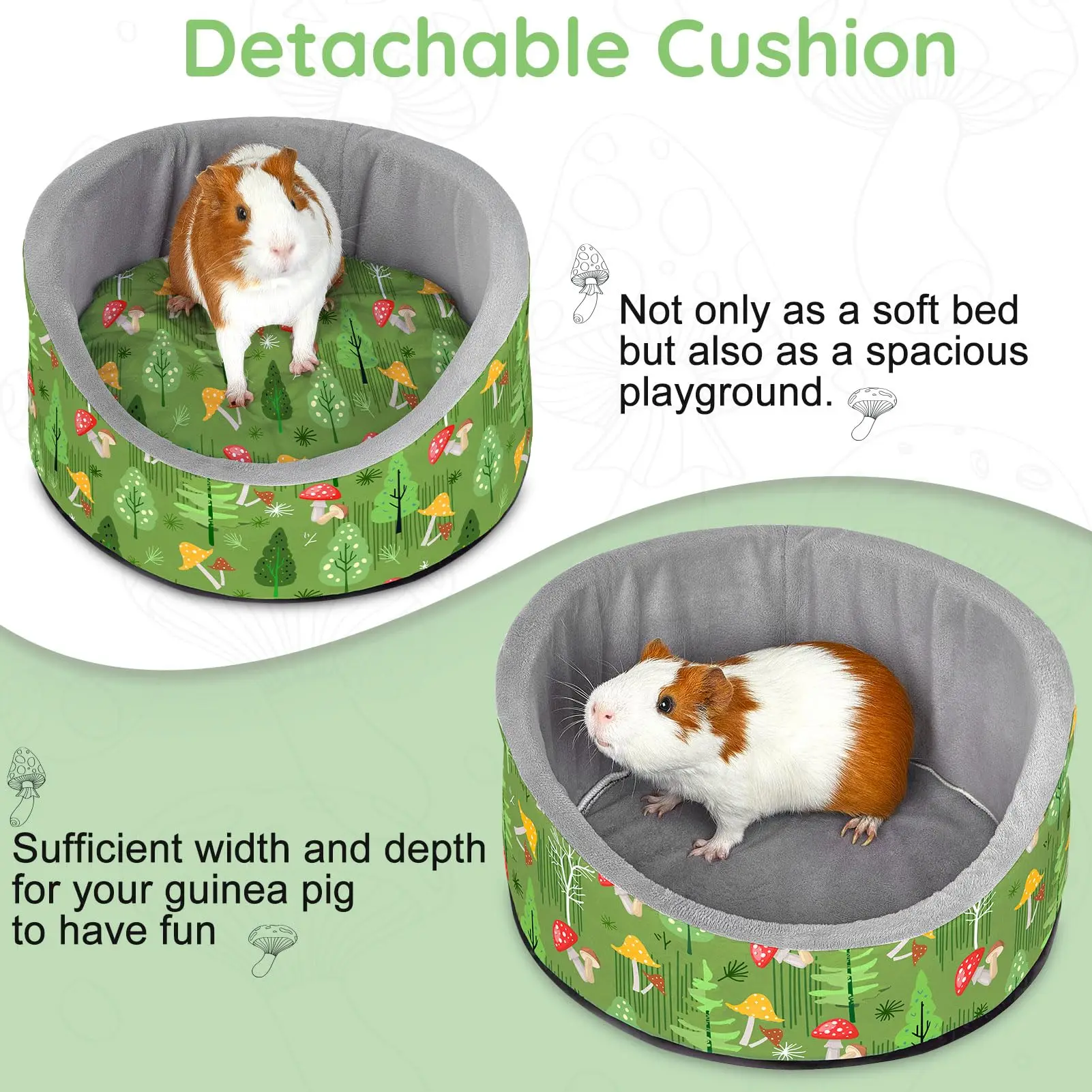 Cama para conejillos de indias y conejos, redonda, colchón lavable - imagen 4