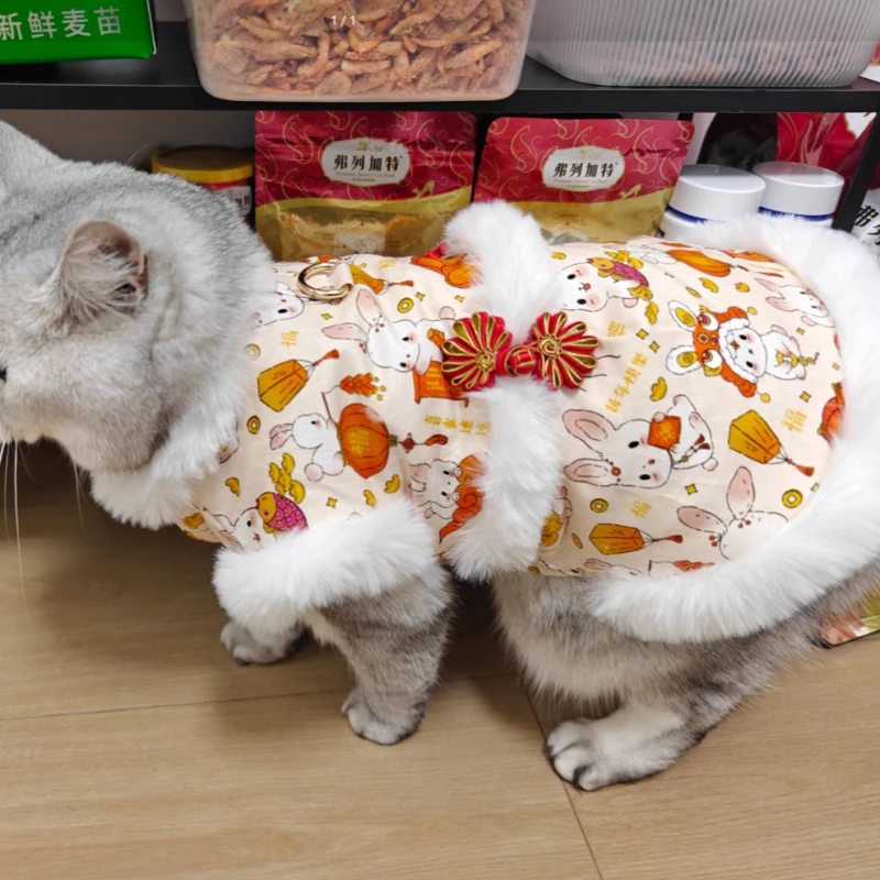 Ropa para perros Otoño e Invierno, ropa acolchada de algodón de princesa para gatos, ropa Tang, suministros festivos para mascotas de peluche para perros pequeños de Año Nuevo - imagen 4