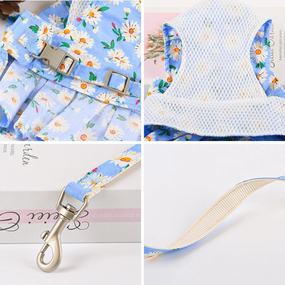 Conjunto de arnés y correa estilo vestido para perros pequeños, gatos, estampado dulce con lazo, correas para el pecho para mascotas, suministros para cachorros de primavera y verano - imagen 5