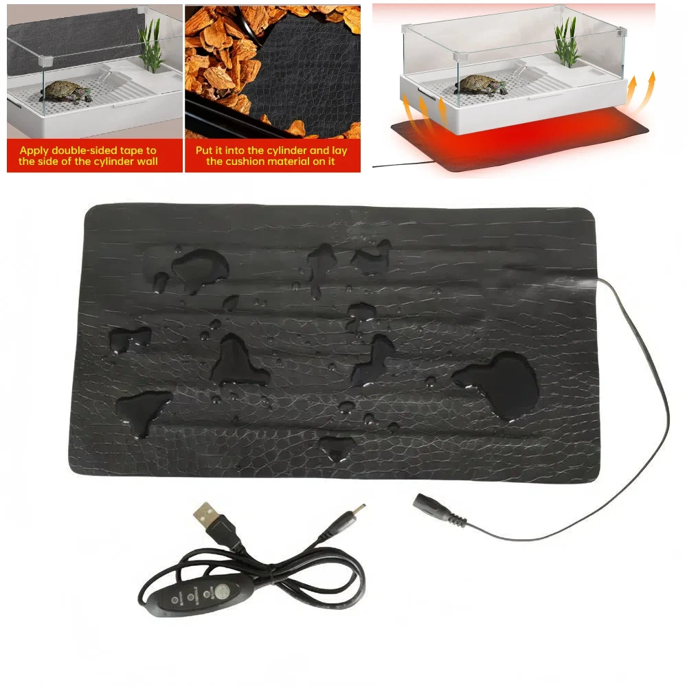 Almohadilla calefactora USB para mascotas, Terrario, estera térmica para reptiles, impermeable, manta eléctrica de 3 engranajes, calentador, almohadilla calefactora portátil ajustable para reptiles