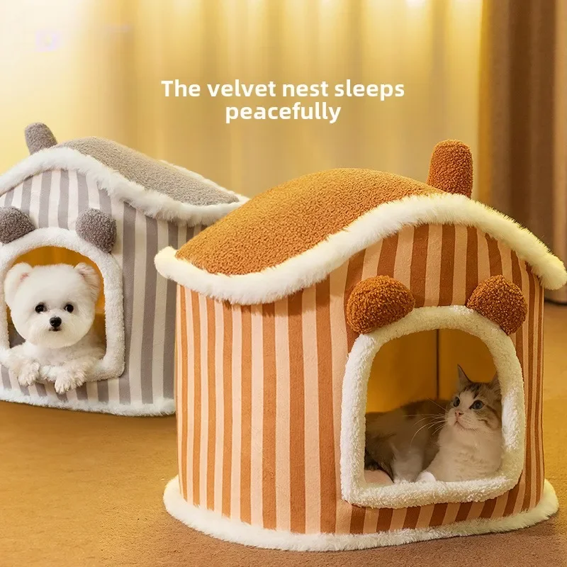 Casa nido para mascotas tipo otoño e invierno, nido cerrado para gatos, cama cálida para gatos, casa para perros, suministros para perrera de invierno