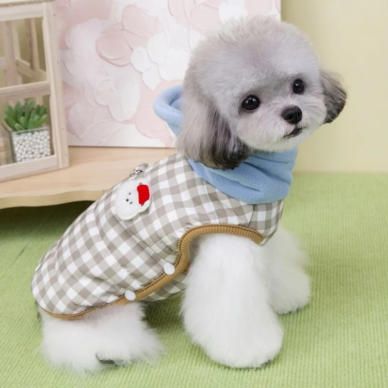 Chaleco de cuello alto a la moda para perros, chaqueta de invierno, ropa para perros, abrigo bonito a cuadros para cachorros, chaqueta cálida y suave para gatos, abrigo para mascotas, ropa Bichon - imagen 2