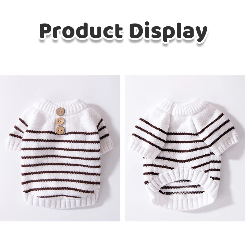 Suéter cálido de invierno para perros, ropa a rayas a la moda para perros, jerséis de punto para cachorros, suéter cálido de cuello alto para gatos, ropa para mascotas Chihuahua - imagen 5