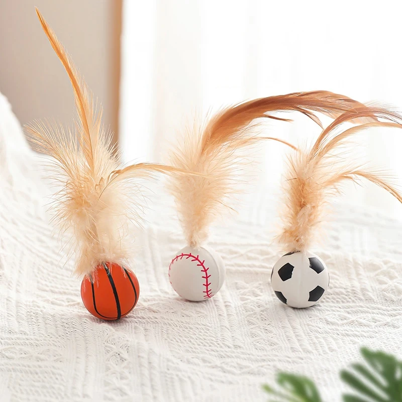 Bola elástica de plumas para gatos, rompecabezas interactivo para mascotas, para aliviar el estrés, hierba gatera, suministros para aves voladores - imagen 2
