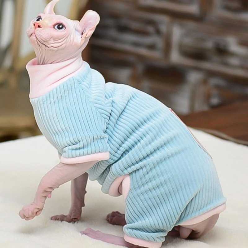 Sphynx Cat Sweater Perro sin pelo Ropa Soft Fleece Coat Turtleneck Pocket Jumpsuit para Devon Rex Ropa de invierno para gatos - imagen 4