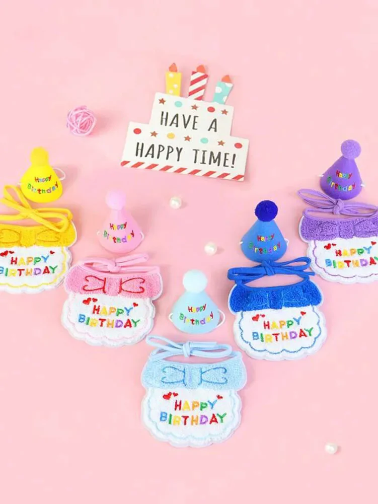 Babero de cumpleaños para perros y gatos, sombrero de fiesta, Mini pañuelo ajustable para perros y gatos, bufanda, traje de cumpleaños para mascotas, suministros para cachorros - imagen 2