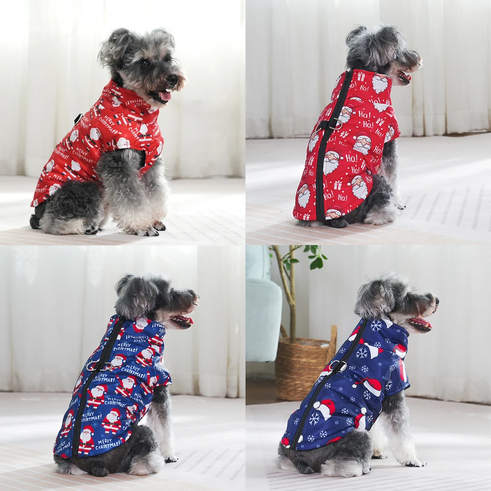 Ropa cálida para perros Otoño Invierno chaqueta para mascotas para perros pequeños medianos gatos lindo estampado de Papá Noel trajes para cachorros disfraz de Navidad de Pug - imagen 5