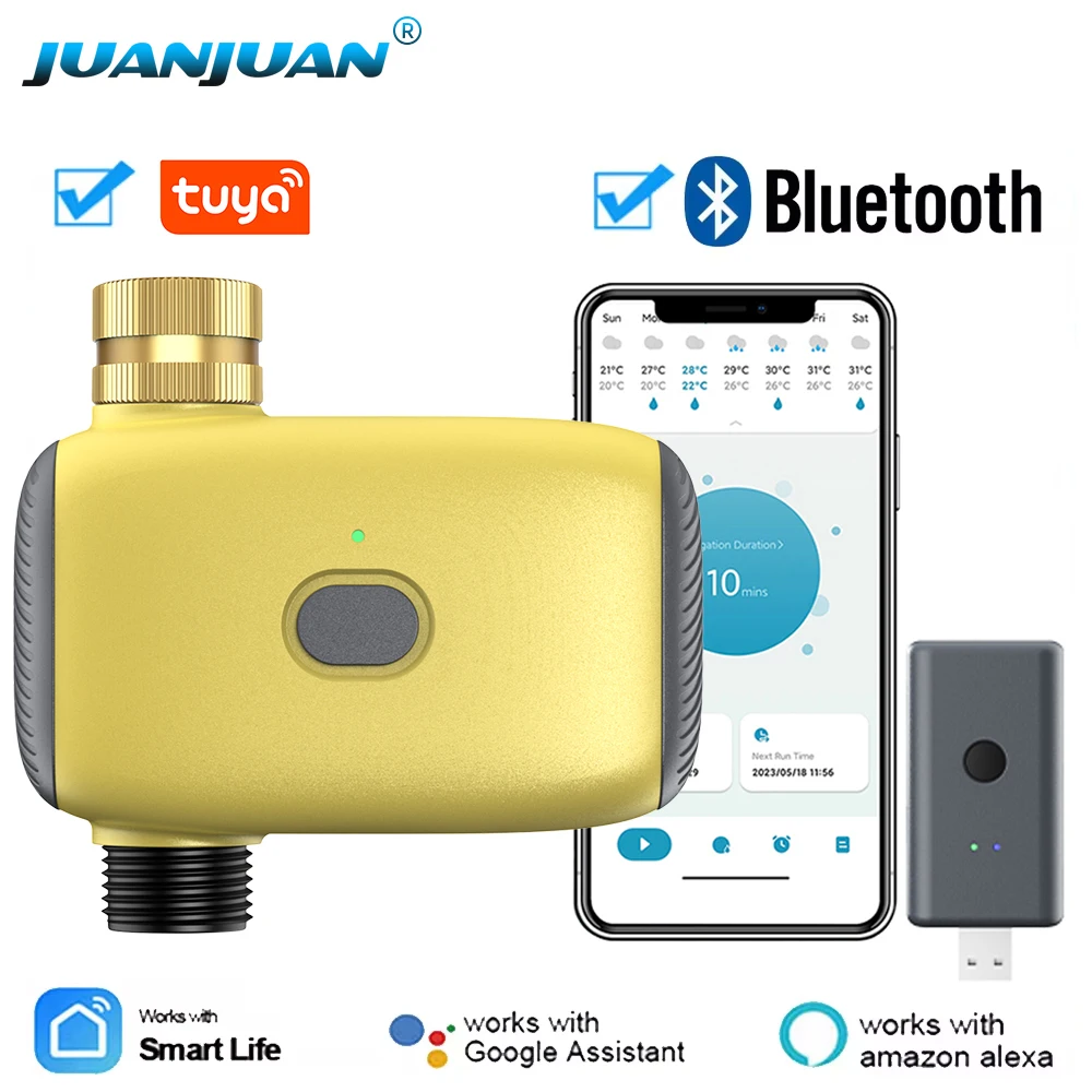 Temporizador de riego inteligente Tuya con Bluetooth, controlador de riego programable de 1/2 zonas, temporizador de agua para jardín al aire libre, compatible con Google Alexa