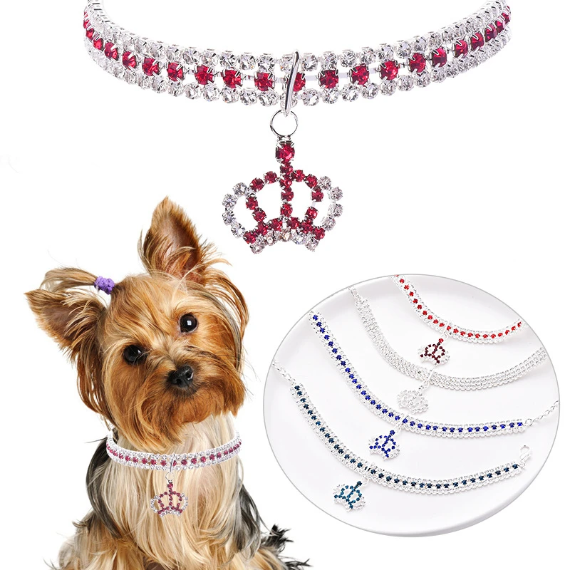 Collares de circonita para mascotas, corona colorida, collar para gato, cachorro, ajustable, rosa, dorado, lujo, York, accesorios para el cuello, nuevo diseño