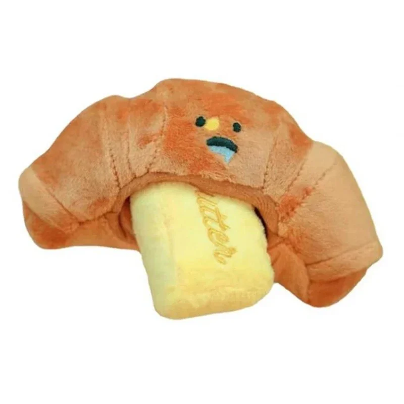 Juguete para olfatear comida oculta, juguetes para perros chirriantes, juguete interactivo de peluche para perros, juguete para masticar, juguetes para mascotas, Croissant, pan, sonido chirriante, juguetes de peluche - imagen 4