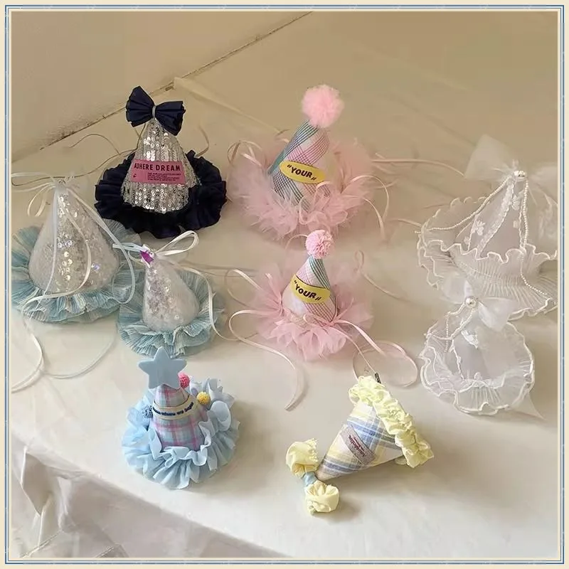 Sombrero de cumpleaños para mascotas, tocado, Clip para el pelo, sombrero de malla para perro, accesorios para fotos de fiesta, accesorios para el cabello, sombrero para perros pequeños y cachorros - imagen 3